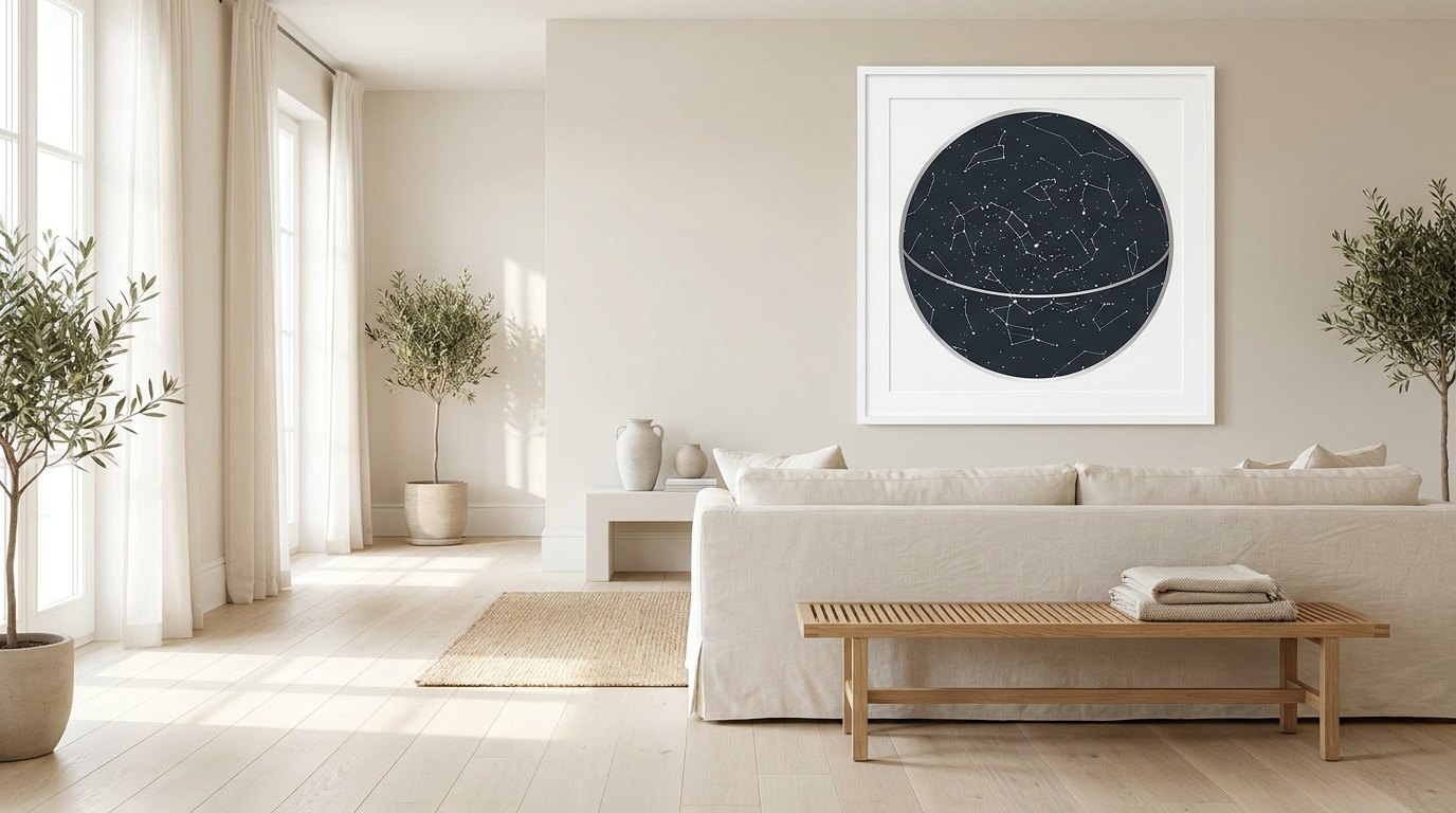 A Painted Heavens chart on the wall — The morning room